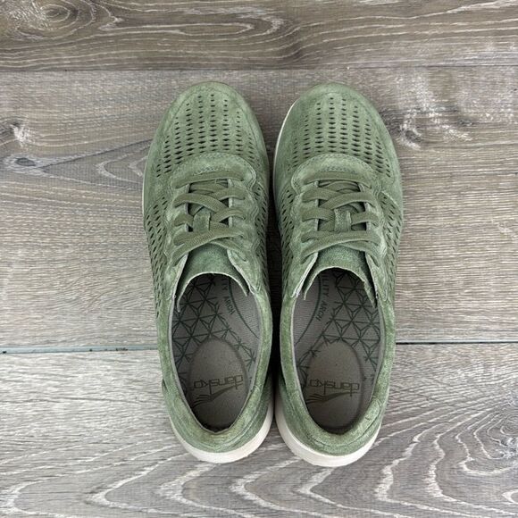 Dansko Charlie Sage Green Leather Women’s Sz 7.5-8/EU 38 Perforated Lace Sneaker - Picture 5 of 10
